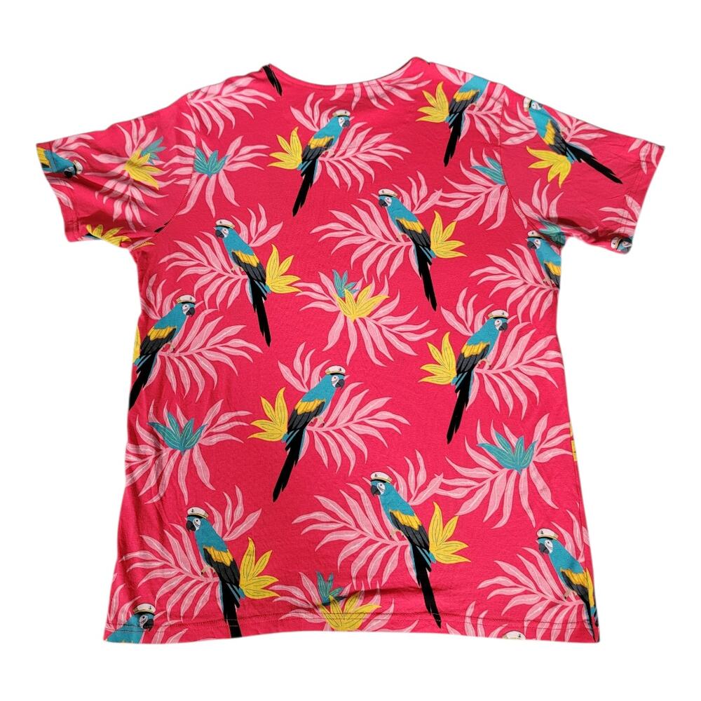 Free Planet Tropical Parrot Pink Short Sleeve Crew Neck Men's Size Medium - Picture 2 of 7